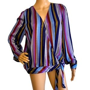 🆕 A.N.A. | STRIPED WRAP & TIE TOP W/ METALLIC GOLD STITCHING